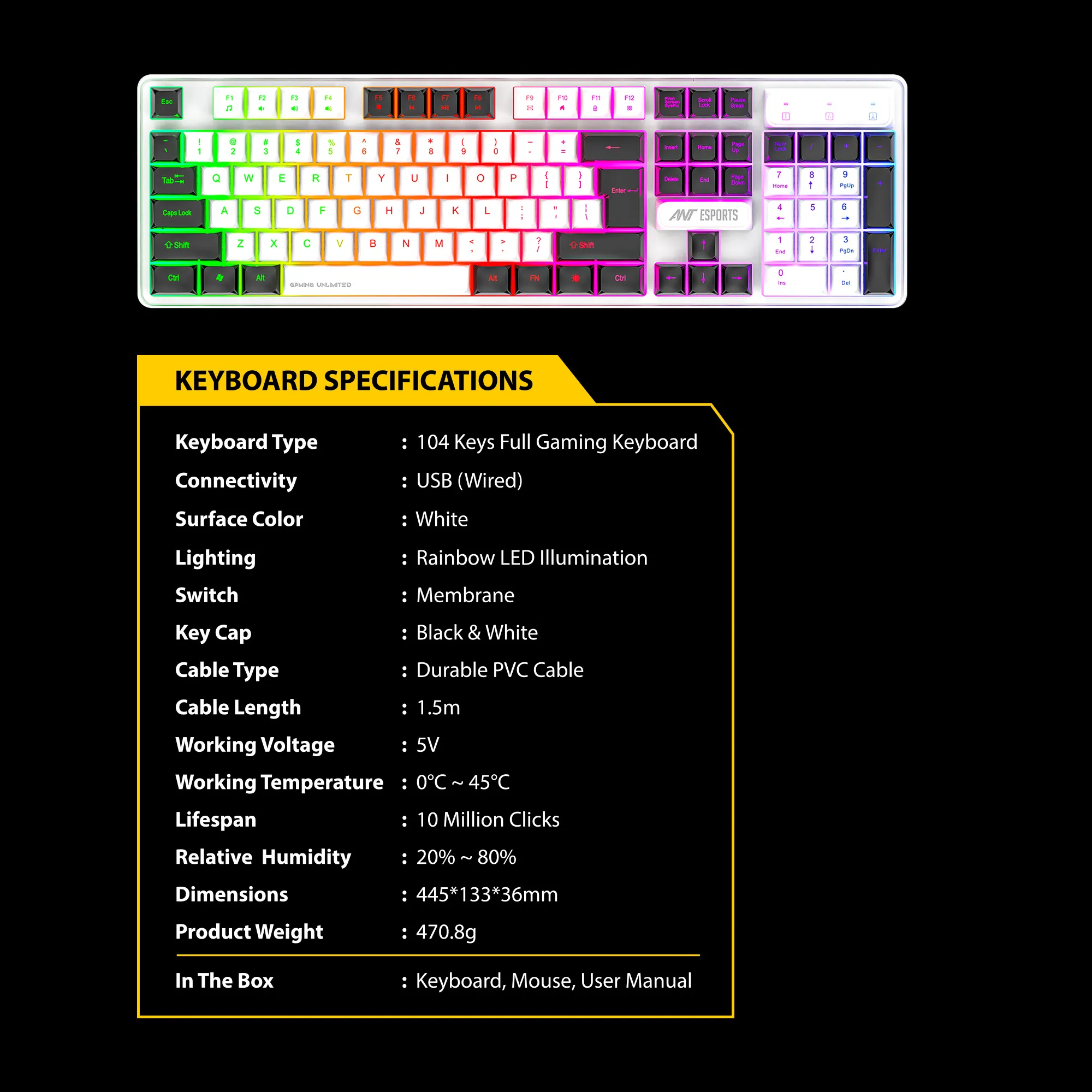 Ant Esports USB Gaming Keyboard Mouse Combo KM1610 RGB (Open Box) view 6
